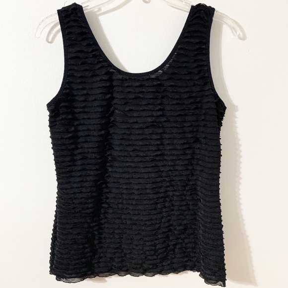 Kate Hill Ruffled Front and Back Scoop Neck Black Sleeveless Tank Top Camisole - Picture 3 of 8